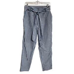 Lydelle Tie Waist Lightweight Striped‎ Beachy Cotton Straight Leg Ankle SZ M